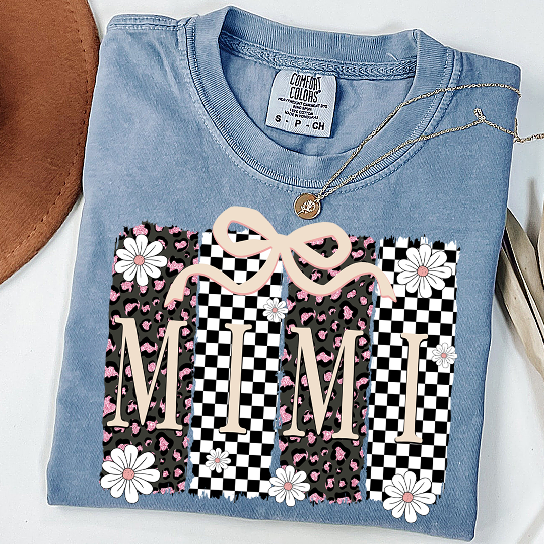Comfort Colors® Mimi Graphic Tee, Retro Checkered Daisy Print Shirt for Grandma