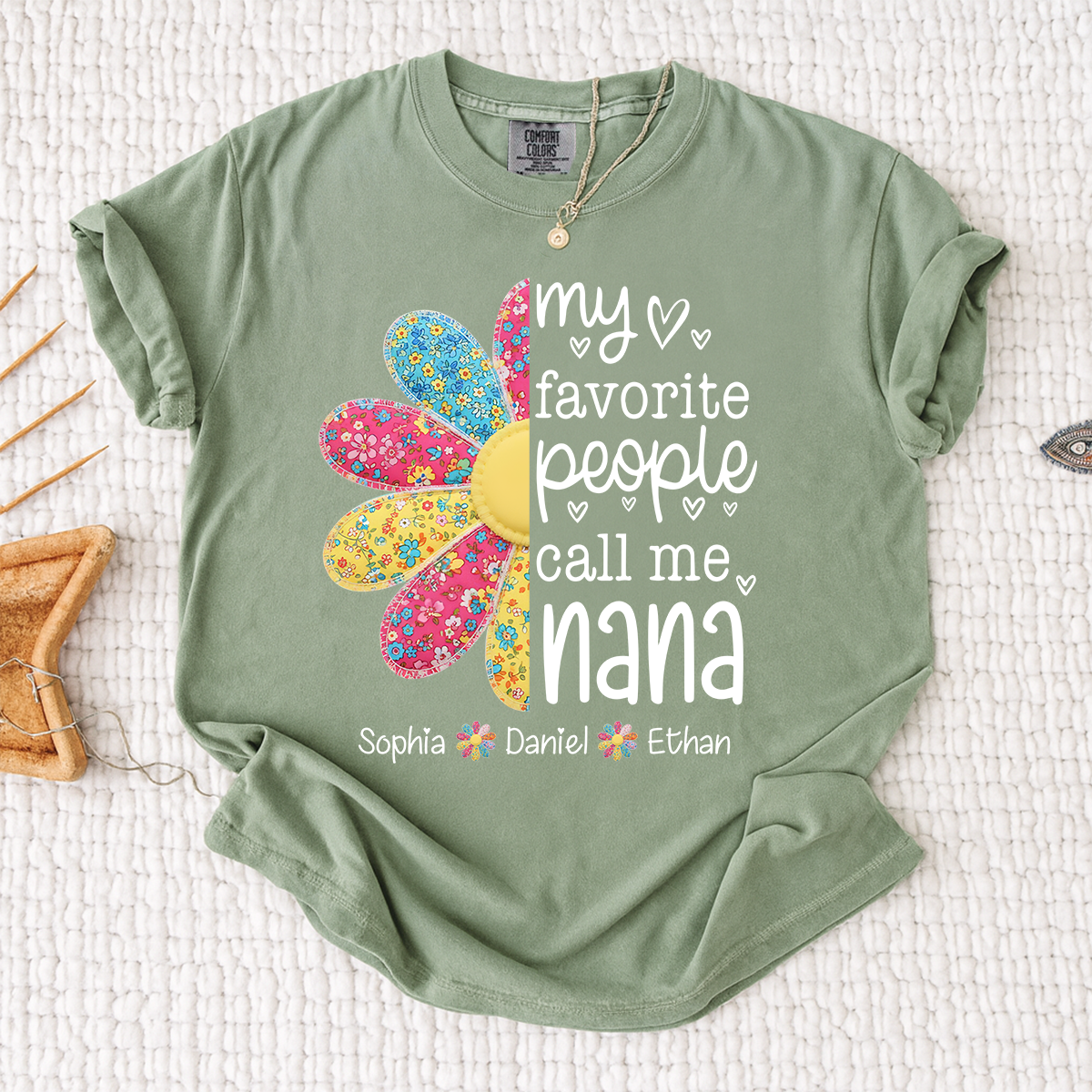 Comfort Colors My Favorite People Call Me Nana Shirt, Personalized Nana T-Shirt with Custom Names and Flower Design