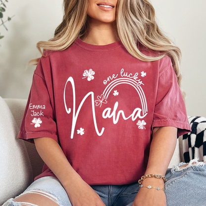 One Lucky Nana St Patrick’s Day T-Shirt, Personalized Shamrock Family For Grandma And Kids