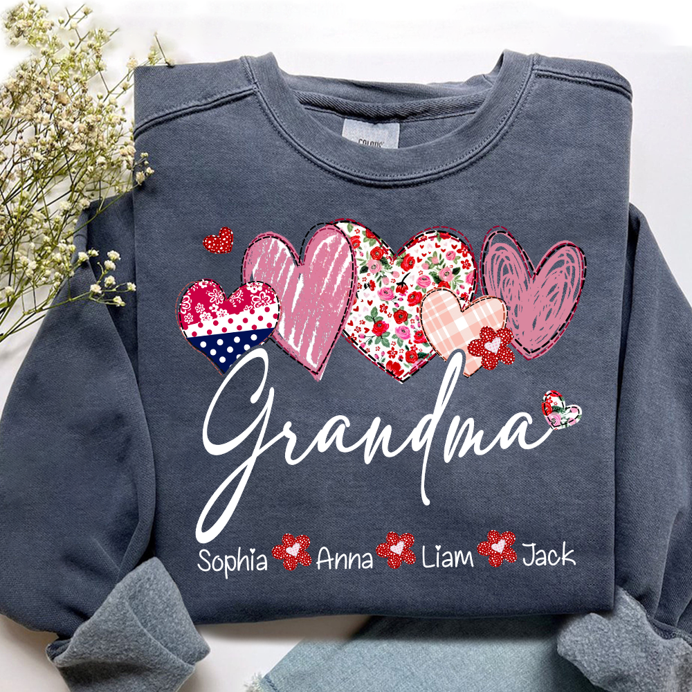 Custom Grandma Pullover, Heart Graphic Sweatshirt for Grandma And Kids