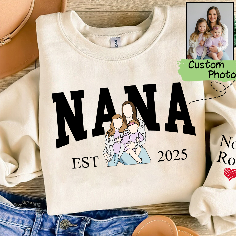 Personalized Custom Photo Portrait, Giver Custom Nana And Kids For Family Gift