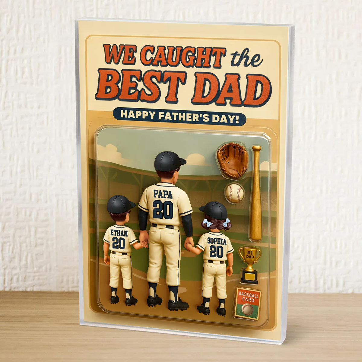 We Caught the Best Dad Baseball 2025, Custom Figure Personalized Acrylic Block Plaque