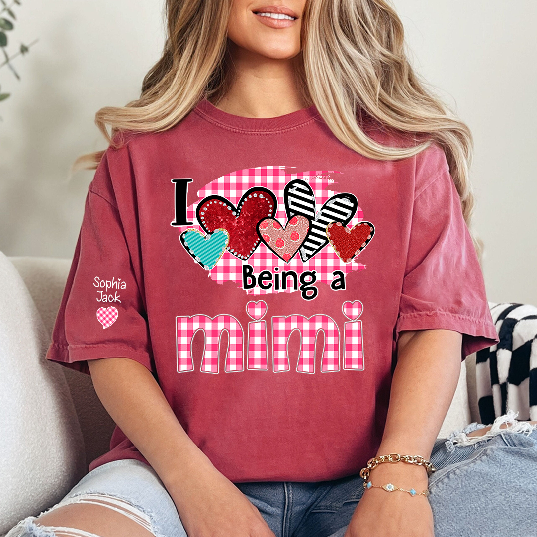 Valentine Mimi Crewneck T-shirt, Cute Heart Family Love Design, For Gift Grandma And Kids