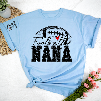 Personalized Nana Football Shirt with Heart, Custom Football Tee Kids Names And Grandma