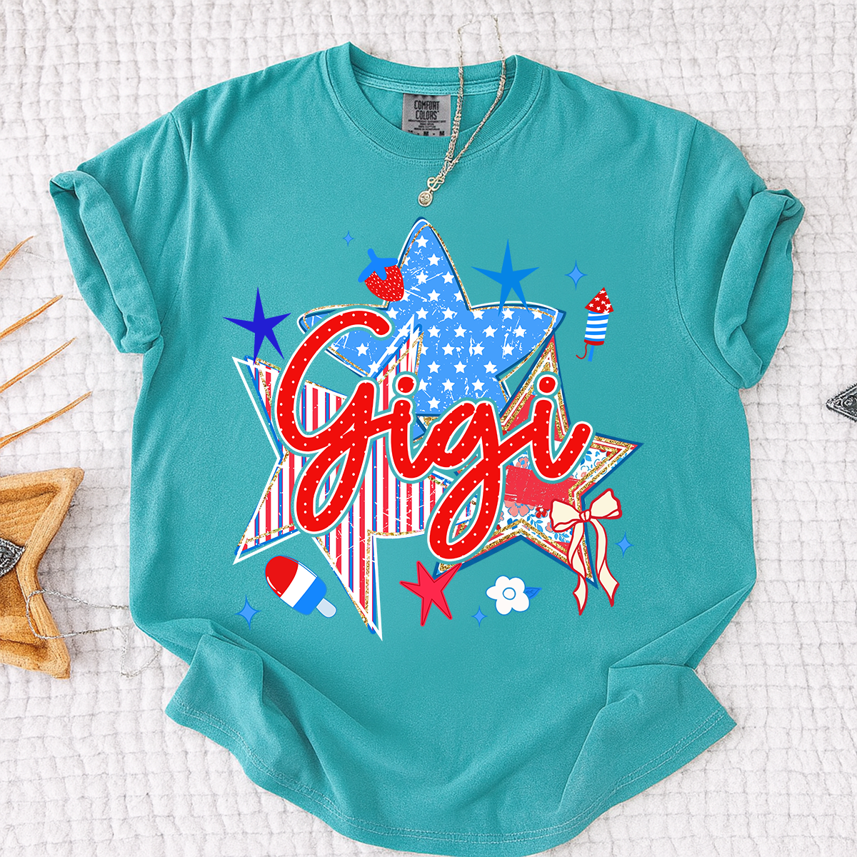 Comfort Colors® Personalized Gigi 4th of July Shirt, Patriotic Star Graphic Tee, Custom Grandma T Shirt, Independence Day Gift for Gigi