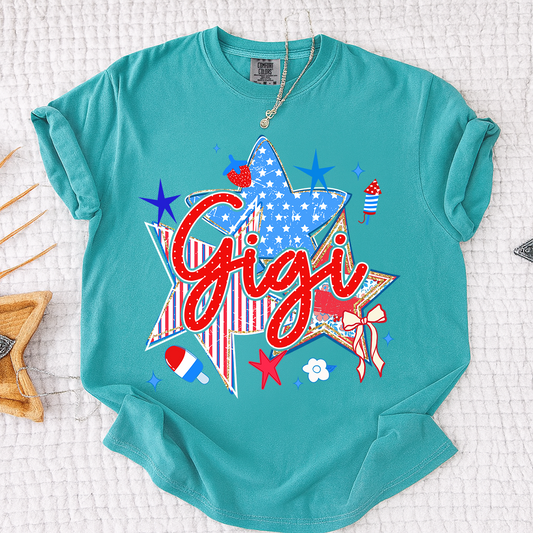 Comfort Colors® Personalized Gigi 4th of July Shirt, Patriotic Star Graphic Tee, Custom Grandma T Shirt, Independence Day Gift for Gigi