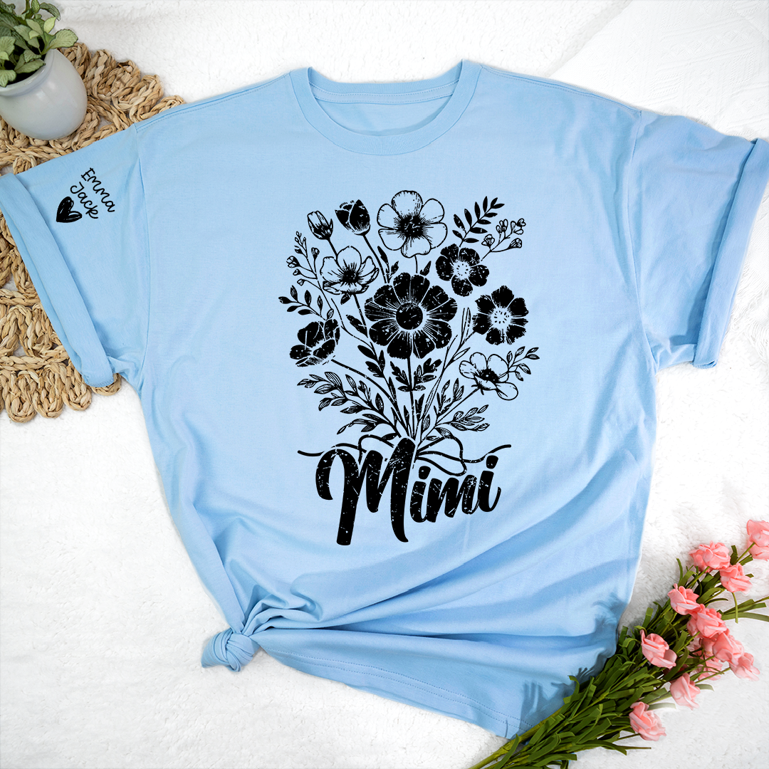 Personalized Mimi Shirt with Vintage Flower Graphic, Custom Names Family Gift