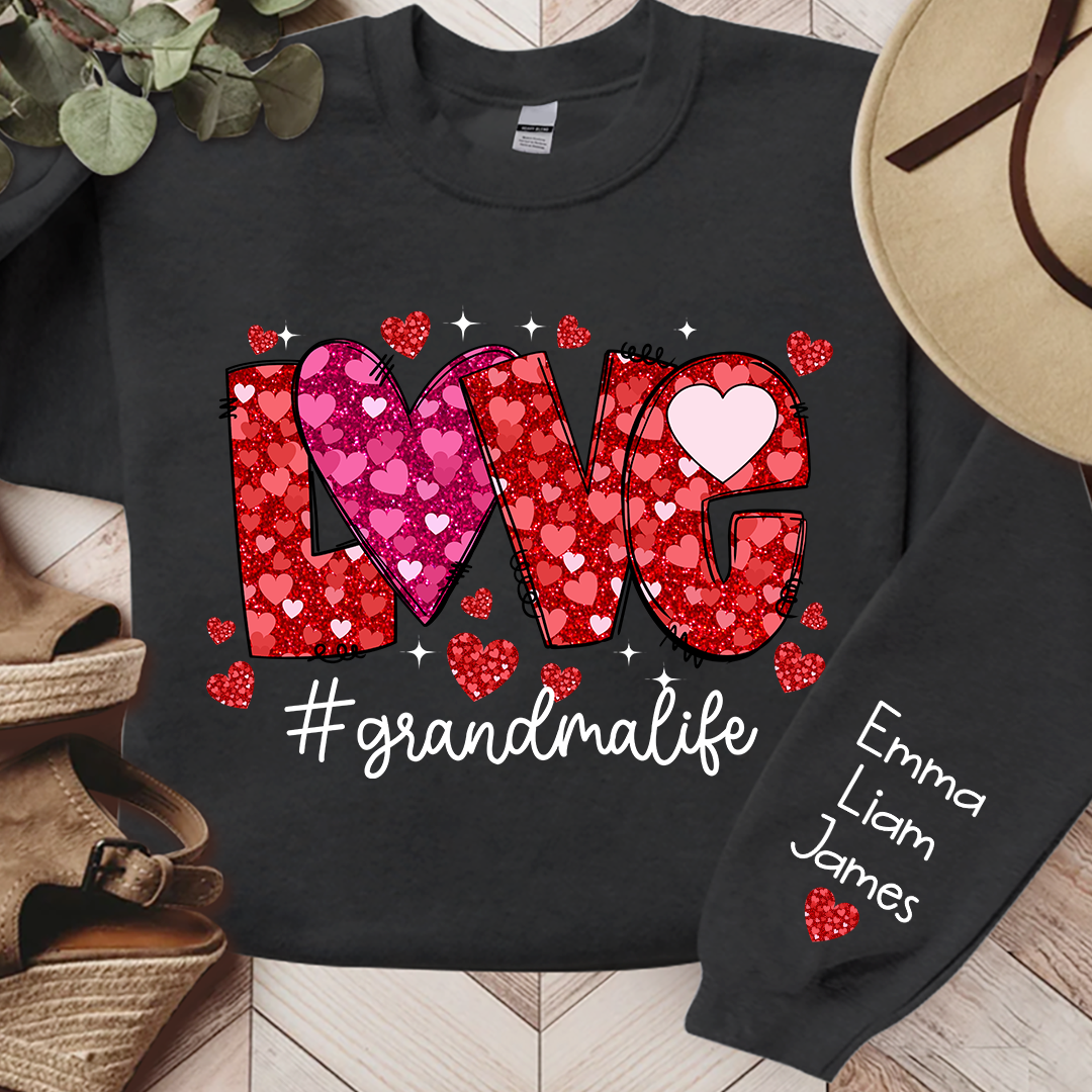 Love Pink Valentine Grandma Life, Custom Grandma And Kids, Grandma Gift TH Sweatshirt