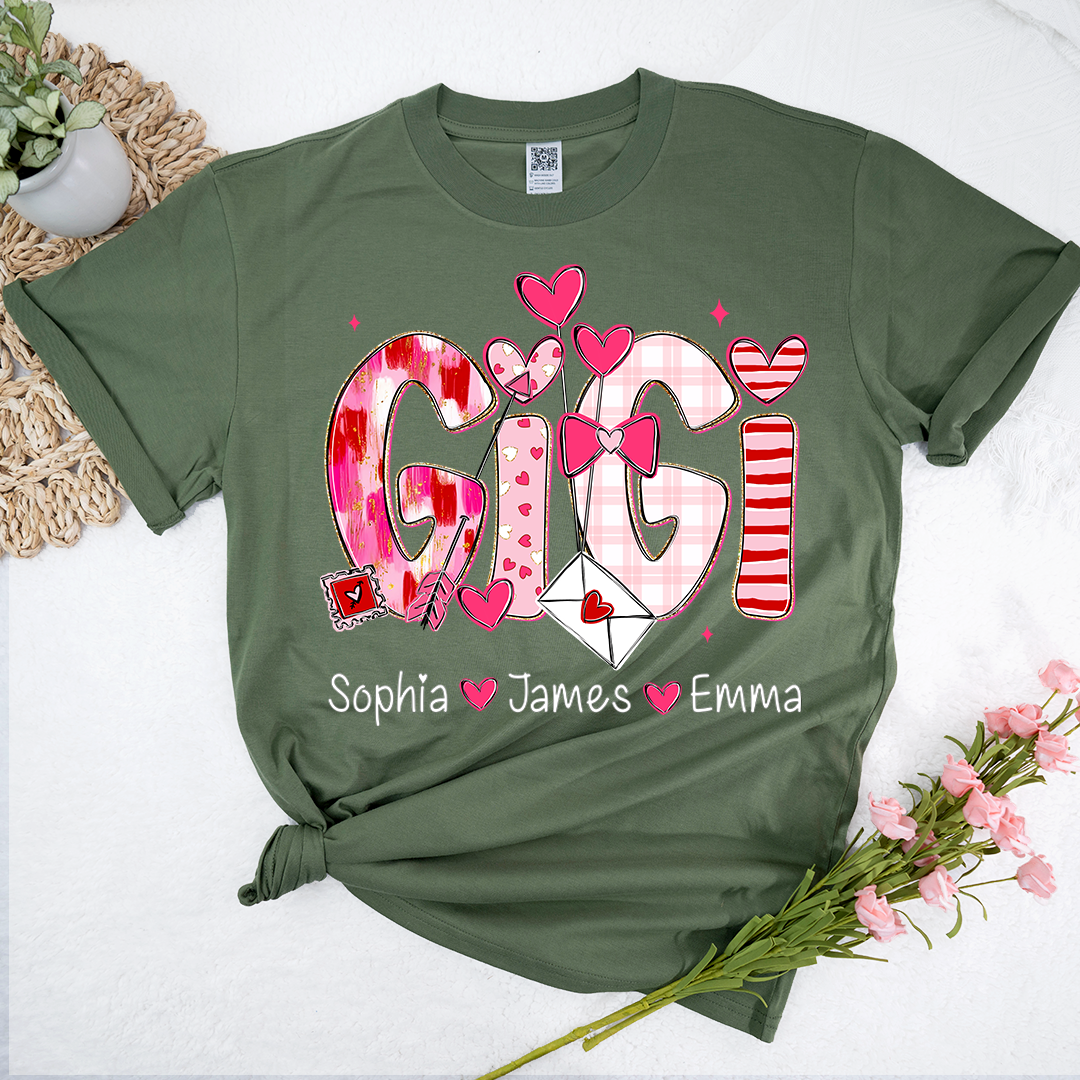Valentine's Day T-tshirt, Personalized Gift with Name for Grandma and Grandchildren