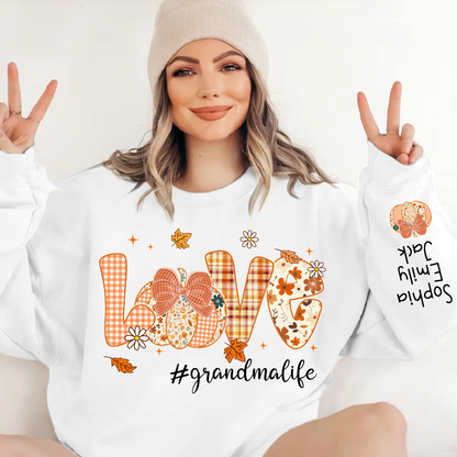 Custom Love Grandma Pumkin, Preppy Floral Fall Grandma And Kids