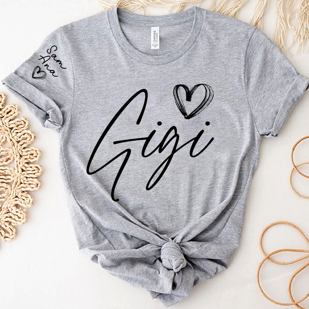 Personalized Gigi Heart T-Shirts, Custom designed Family T-shirts Featuring Hearts And Names