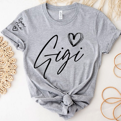 Personalized Gigi Heart T-Shirts, Custom designed Family T-shirts Featuring Hearts And Names