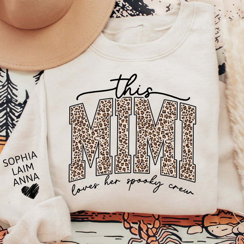 Custom Leopard This Mimi Love Her Spooky Crew, Grandma Sweatshirt with Kids’ Names