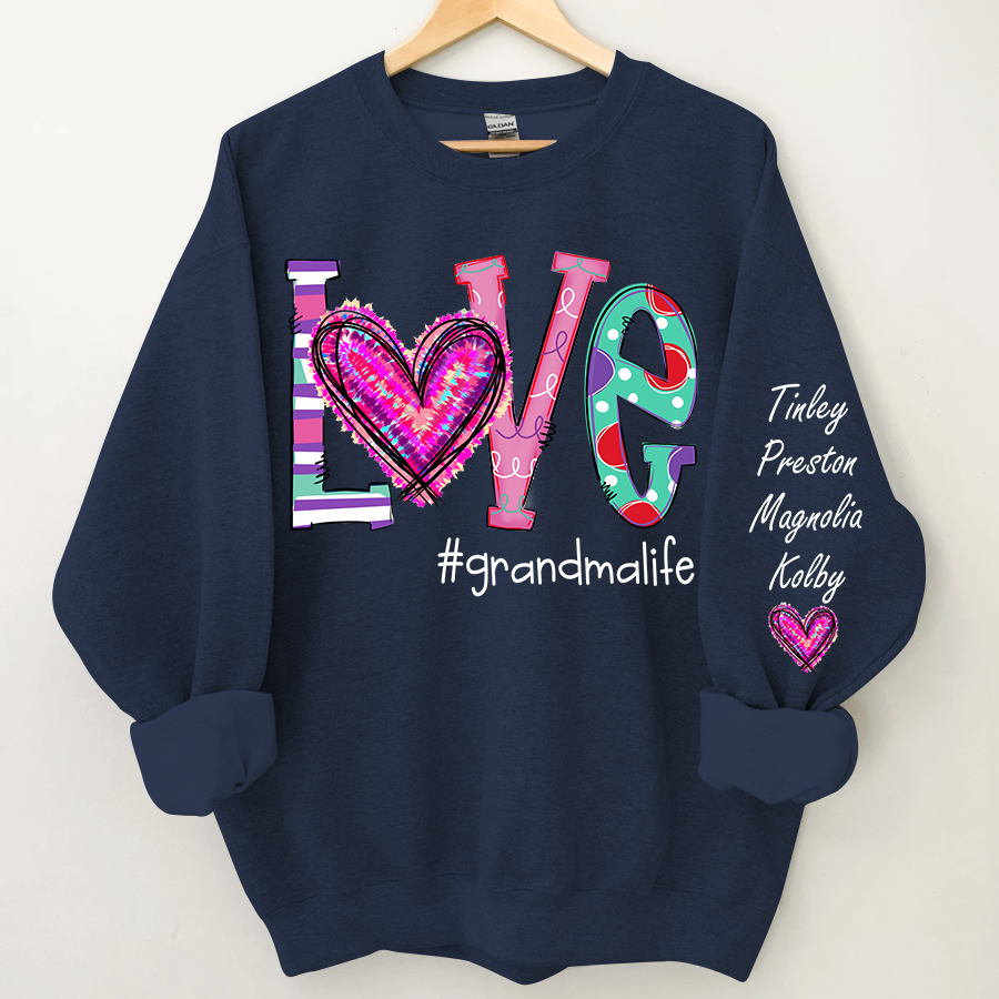 Personalized Grandma Life Color Trend Sweatshirt, Custom Grandma With Grandkids Name On The Sleeve Sweatshirt