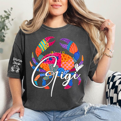 Personalized Coastal Grandma Shirt, Custom Grandkids Names Tee, Colorful Crab Beach Design, Gift for Grandma from Family