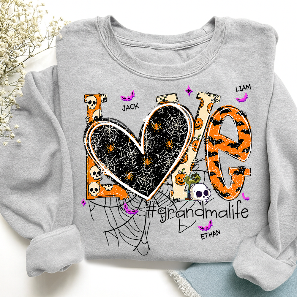Grandma Life Halloween Sweatshirt, Cute Love Spooky Bat Gift for Grandma And Kids