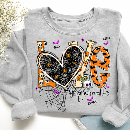 Grandma Life Halloween Sweatshirt, Cute Love Spooky Bat Gift for Grandma And Kids