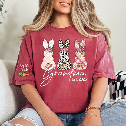 Personalized Grandma Bunny Shirt, Custom Names Easter Bunny Graphic T-Shirt