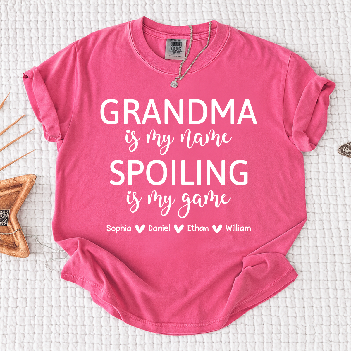 Comfort Colors Custom Grandma T Shirt with Kids Names Grandma is My Name Spoiling is My Game Personalized Family Shirt