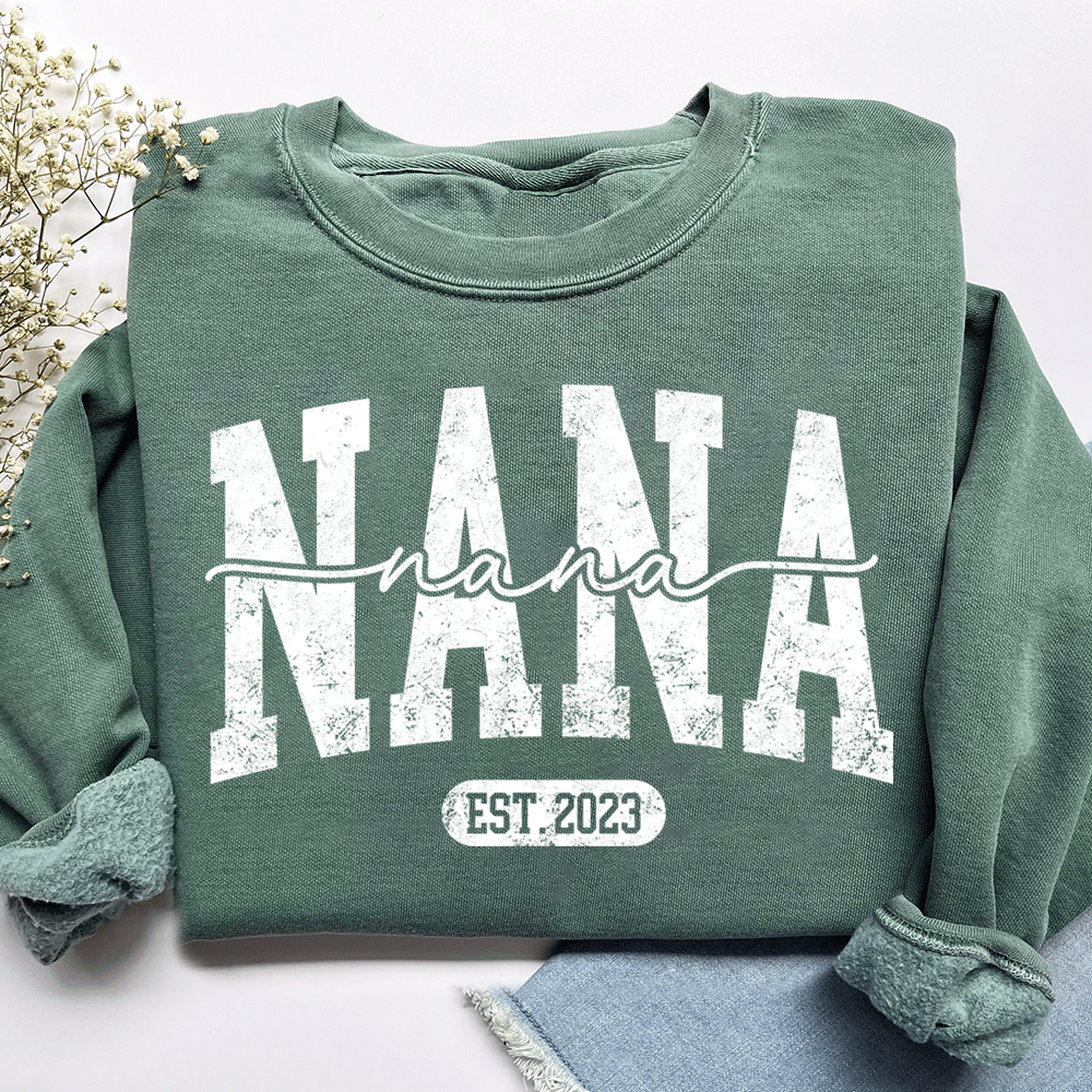 Nana Est. 2025 Custom Sweatshirt Gift For Grandma And Grandchild