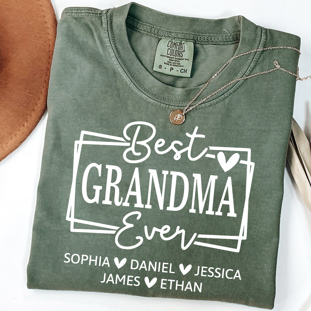 Comfort Colors Best Grandma Ever Personalized T Shirt with Heart Icons, Custom Family Gift Shirt for Grandma