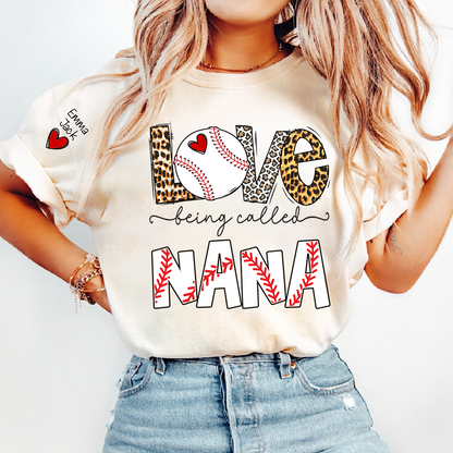 Love Being Called Nana Shirt, Personalized Baseball Design T-Shirt for Nana with Custom Names