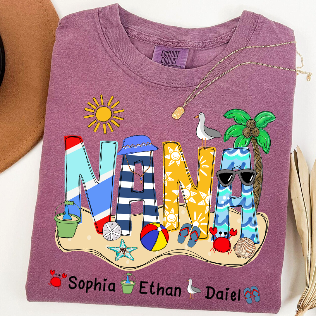 Comfort Colors® Summer Nana Tshirt, Custom Nickname With Grandkids Name, Love Summer 2025