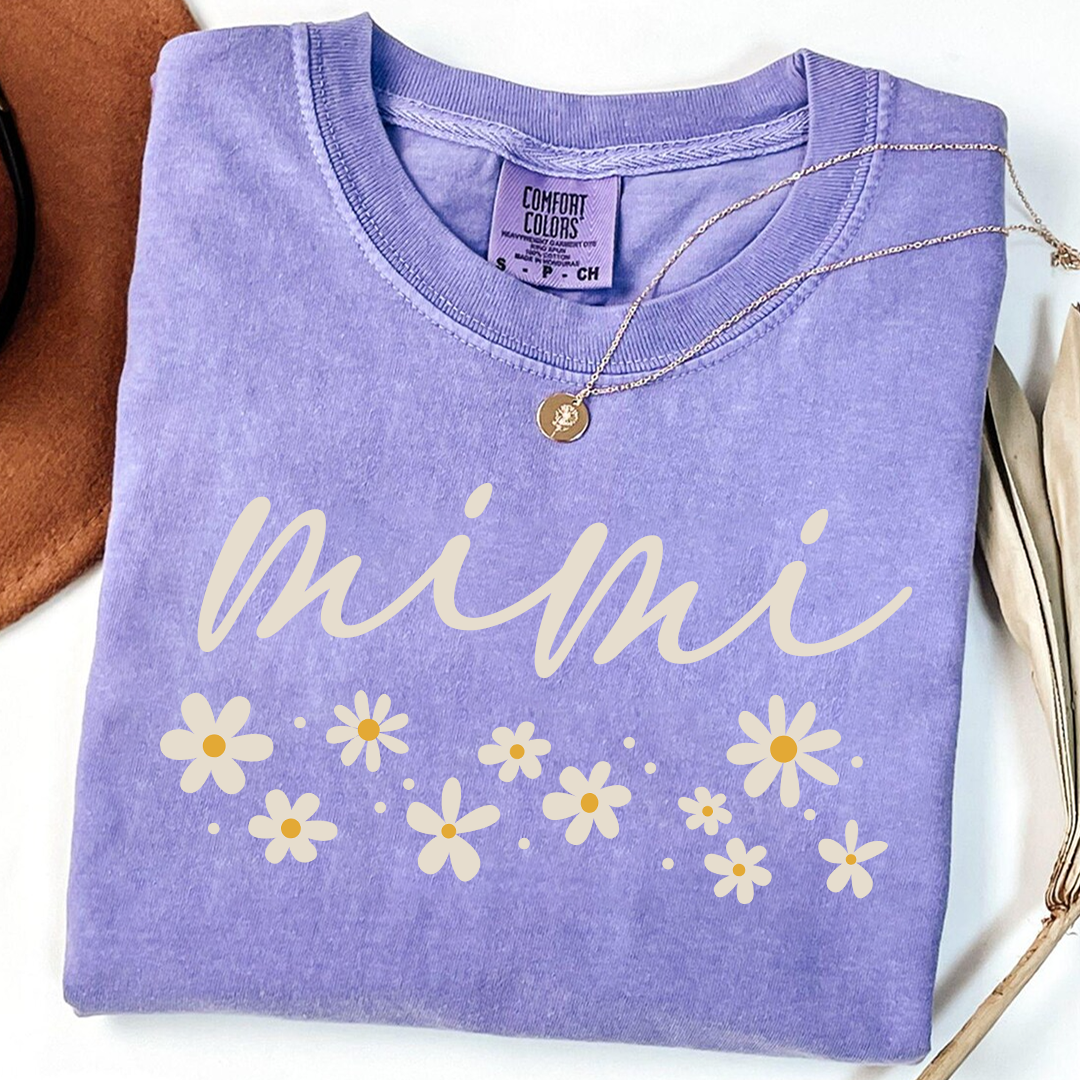 Comfort Colors® Floral Daisy T-Shirt, Custom Nicknames for Mimi And Kids