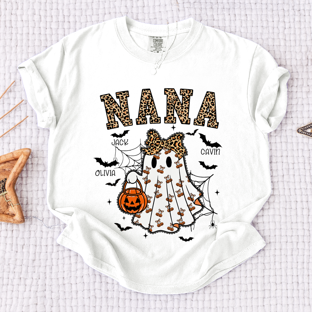 Comfort Colors® Custom Mimi Ghost Shirt, Halloween Outfit with Kids Names
