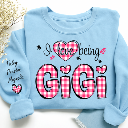 Personalized Grandma Valentine Sweatshirt, Custom Name Family Shirt, I Love Being Gigi Design