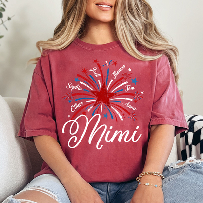 Mimi USA Fireworks Shirt, Custom Family Names for 4th of July or Independence Day Celebration