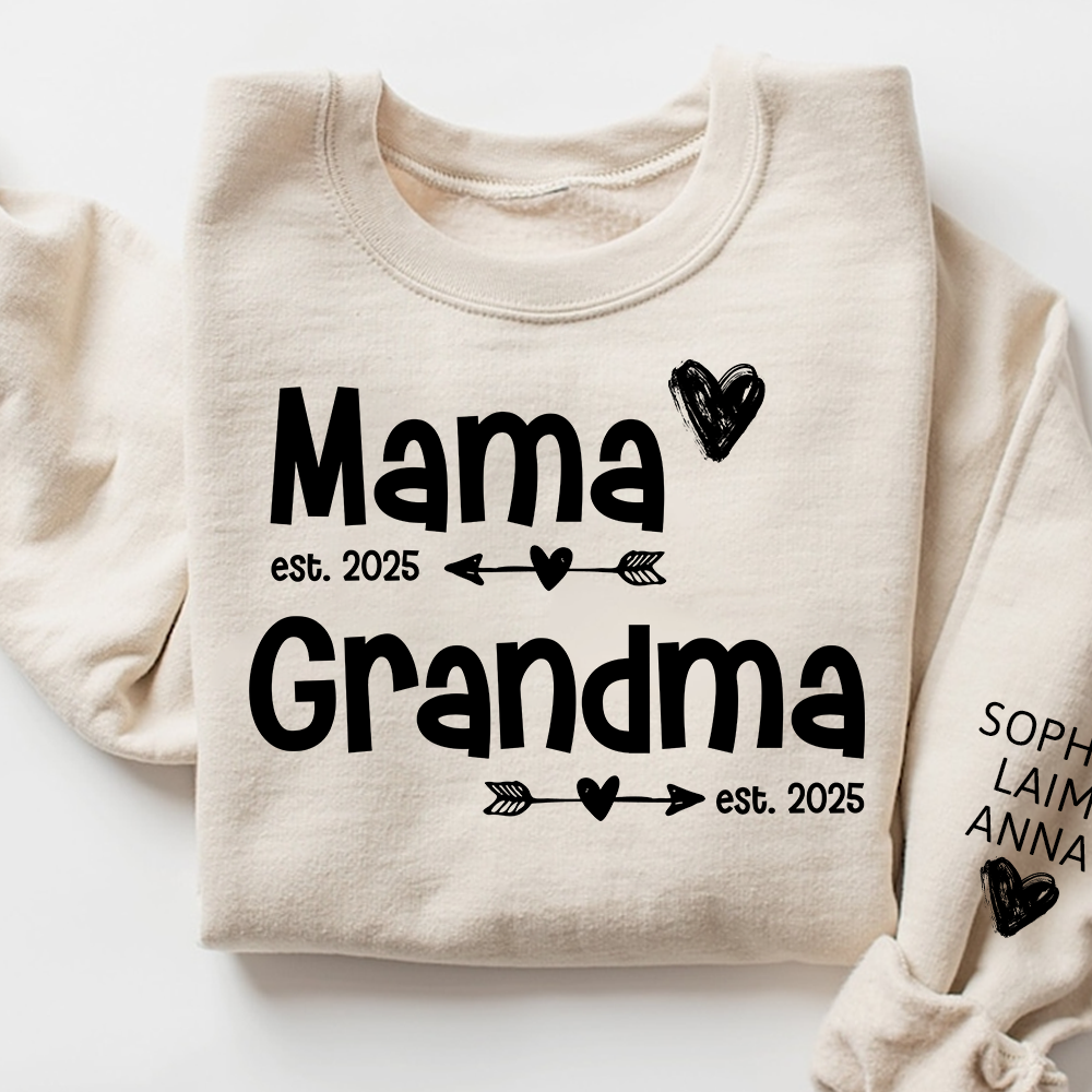 Personalized Mama Grandma Sweatshirt, Custom Est. 2025 Family Name Gift Shirt