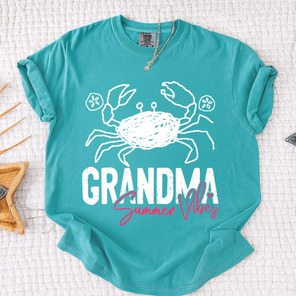 Personalized Grandma Summer Crab T Shirt, Custom Family Names Tee, Cute Crab Beach Graphic Shirt, Gift for Nana and Grandma