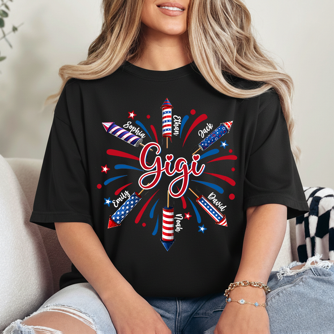 Personalized Gigi 4th July Independence Day American Flag T-Shirt, Patriotic Gift For Grandma And Kids