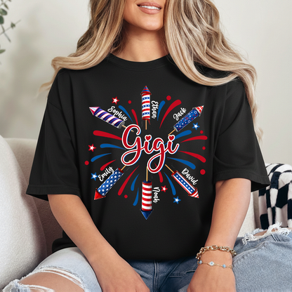 Personalized Gigi 4th July Independence Day American Flag T-Shirt, Patriotic Gift For Grandma And Kids