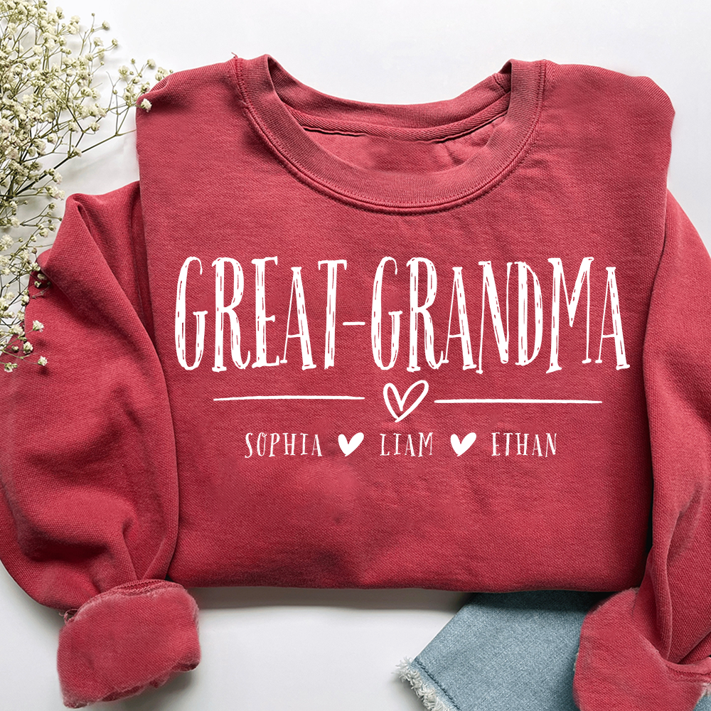 Personalized Great-Grandma Heart Sweatshirt, Customized Gifts for Grandma and Kids
