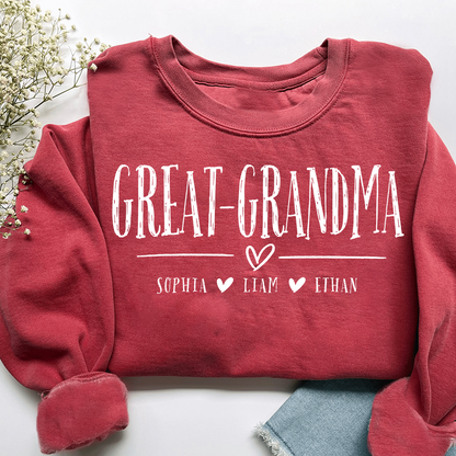 Personalized Great-Grandma Heart Sweatshirt, Customized Gifts for Grandma and Kids