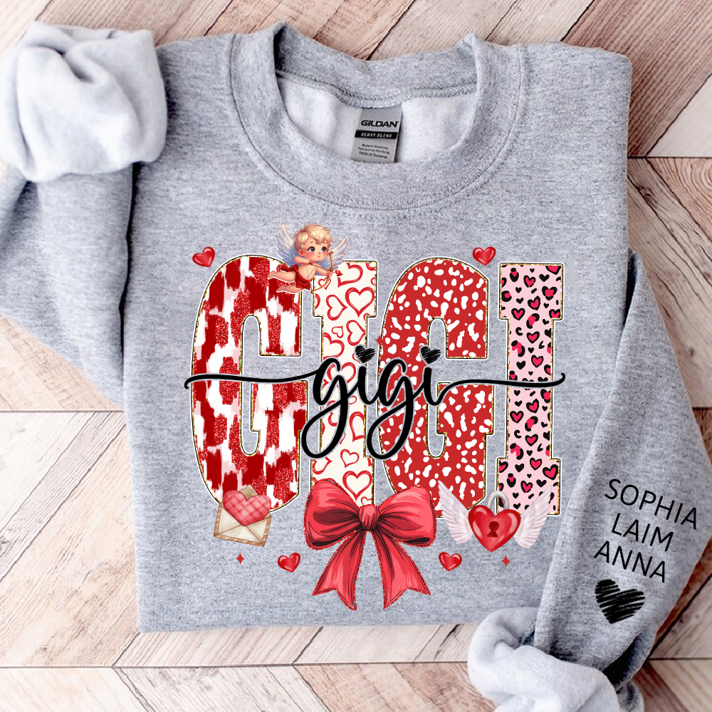 Personalized Valentine Gigi coquette Sweatshirt, Gifts for Grandma, Custom Grandma and Grandchild Names