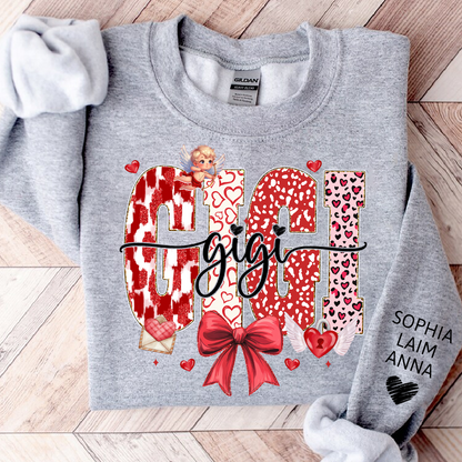 Personalized Valentine Gigi coquette Sweatshirt, Gifts for Grandma, Custom Grandma and Grandchild Names