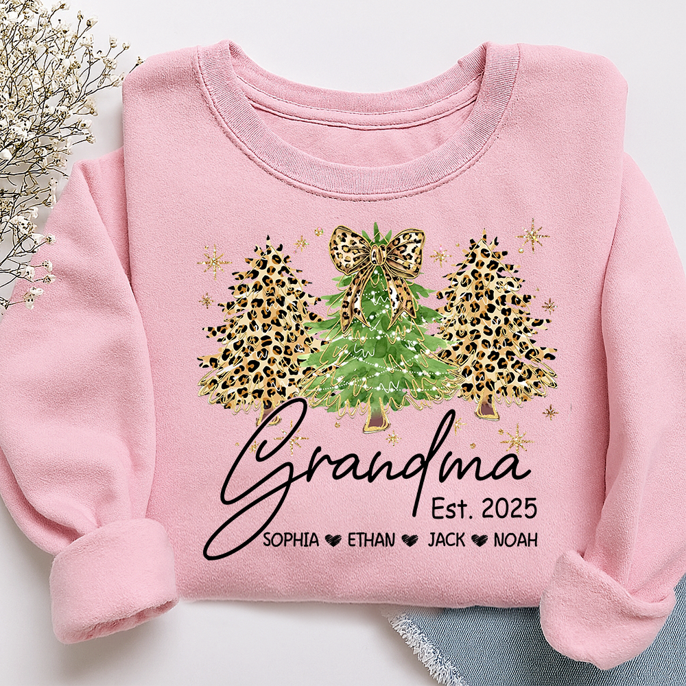 Personalized Grandma Sweatshirt, Christmas Tree Design Holiday Gift for Grandma