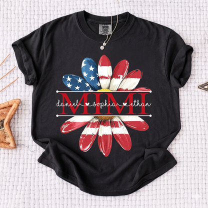 Comfort Colors Personalized Grandma Monogram Shirt, Custom Family Names Patriotic Flower T-Shirt