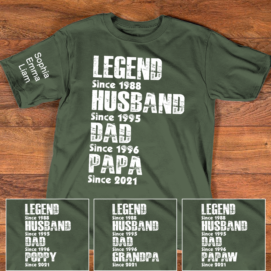 Custom Dad Shirt Legend Husband Father Papa Since, Personalized Family T Shirt with Names