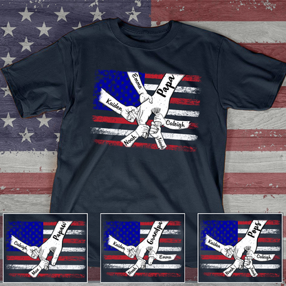 Personalized Papa Grandkids Flag T-Shirt