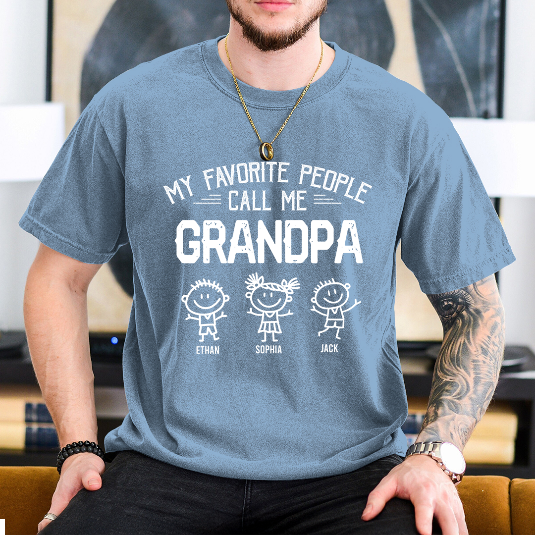 Personalized Grandpa Shirt with Kids Names, My Favorite People Call Me Grandpa Tee, Custom Grandfather Gift for Father's Day Birthday