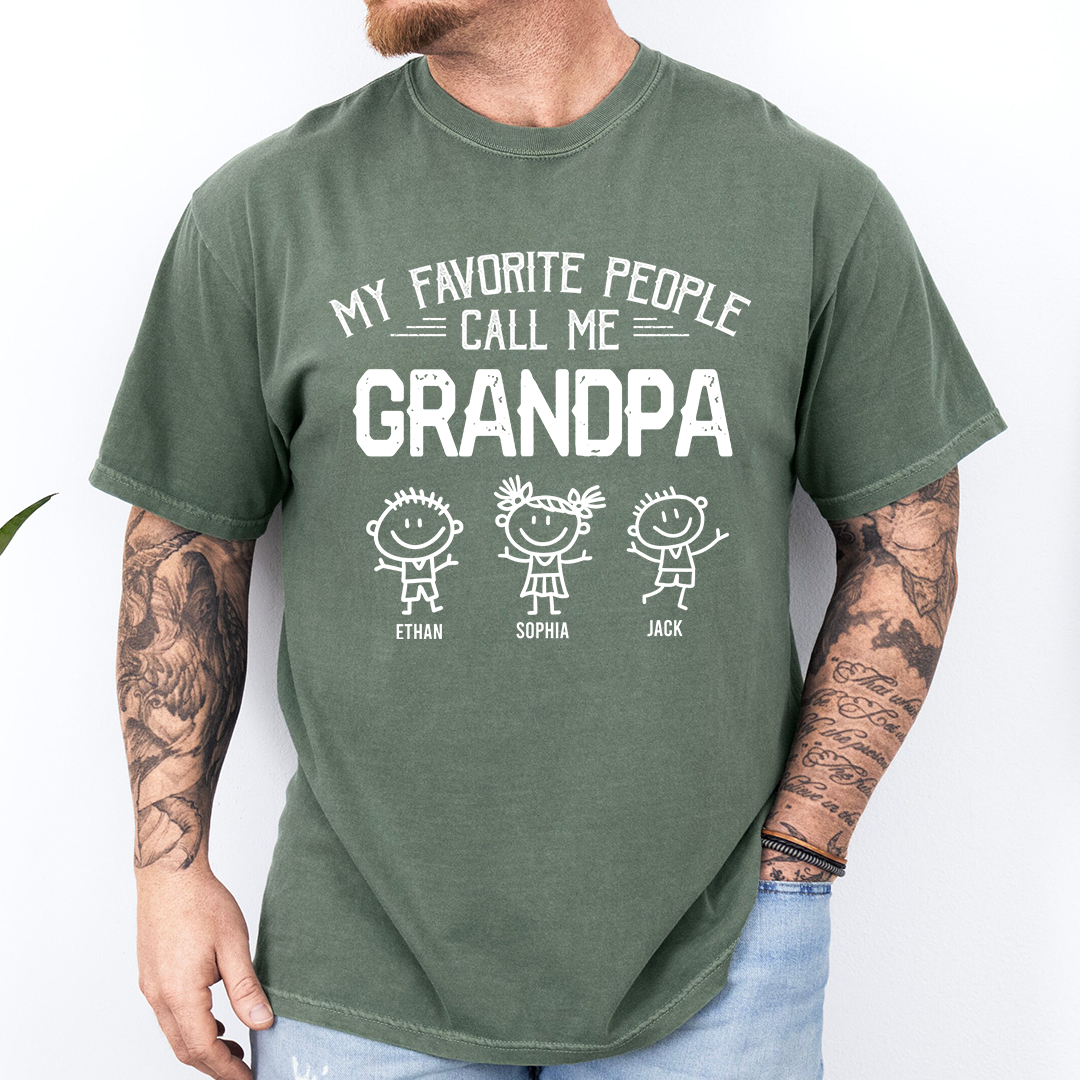 Personalized Grandpa Shirt with Kids Names, My Favorite People Call Me Grandpa Tee, Custom Grandfather Gift for Father's Day Birthday