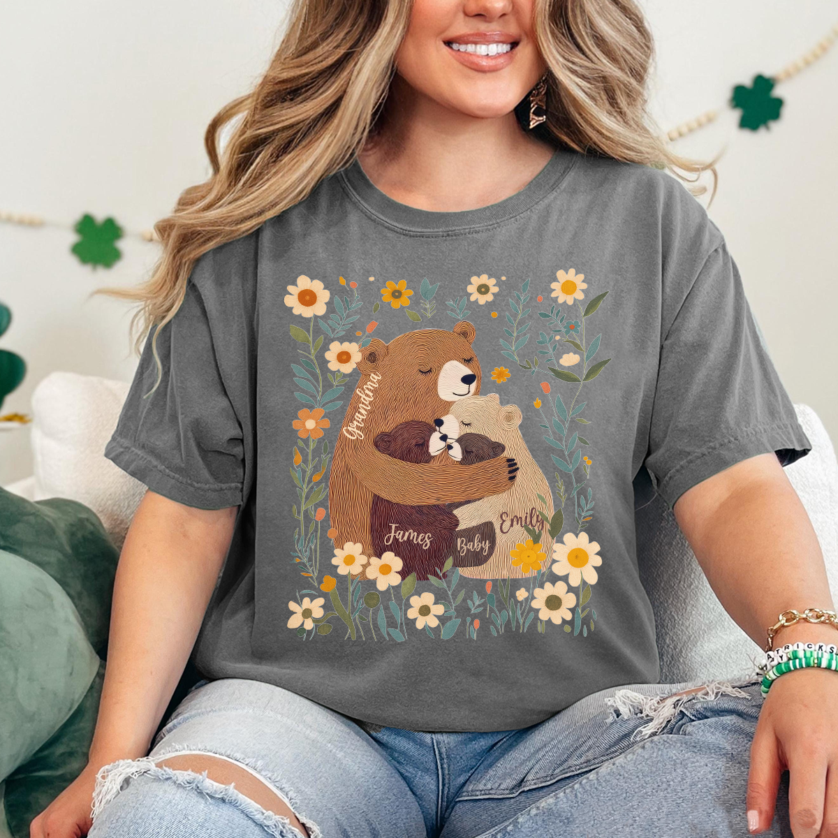Comfort Colors® Custom Grandma T-Shirt – Grandma Bear with Baby Bears and Kids’ Names
