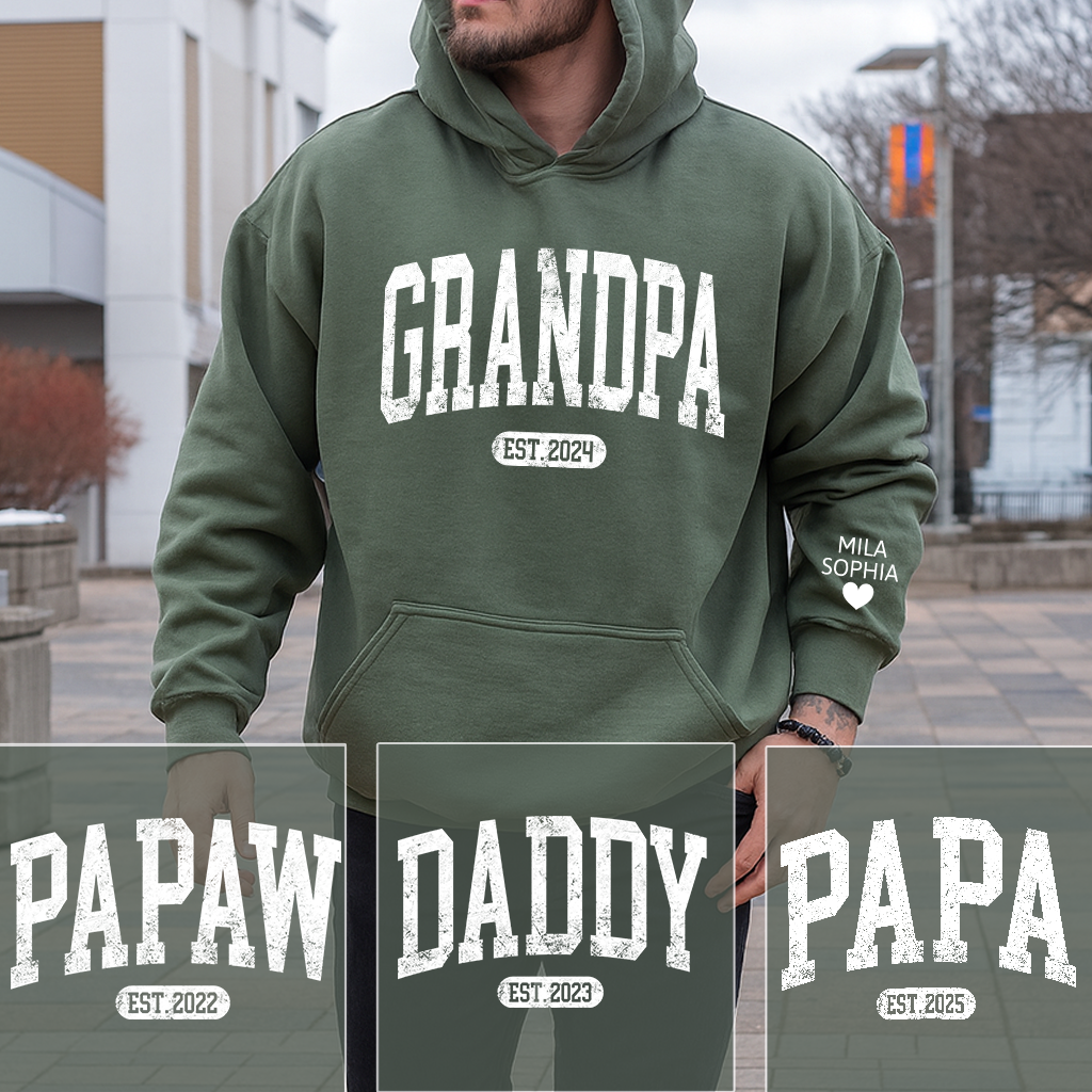 Personalized Papa Grandpa Daddy Papaw Hoodie for Men, Custom Name & Year EST. Sweatshirt, New Grandpa Gift 2026, Father’s Day Gift for Dad or Papa, Unisex Heavy Blend Pullover Hoodie