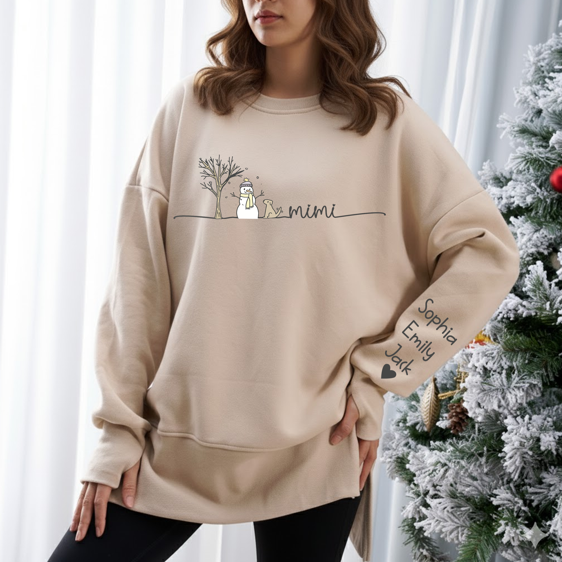 Custom Mimi And Grandkids Name Women Oversized Sweatshirt – Personalized Thumbhole Long Sleeve Pullover, Cozy Fall Side Slit Sweater