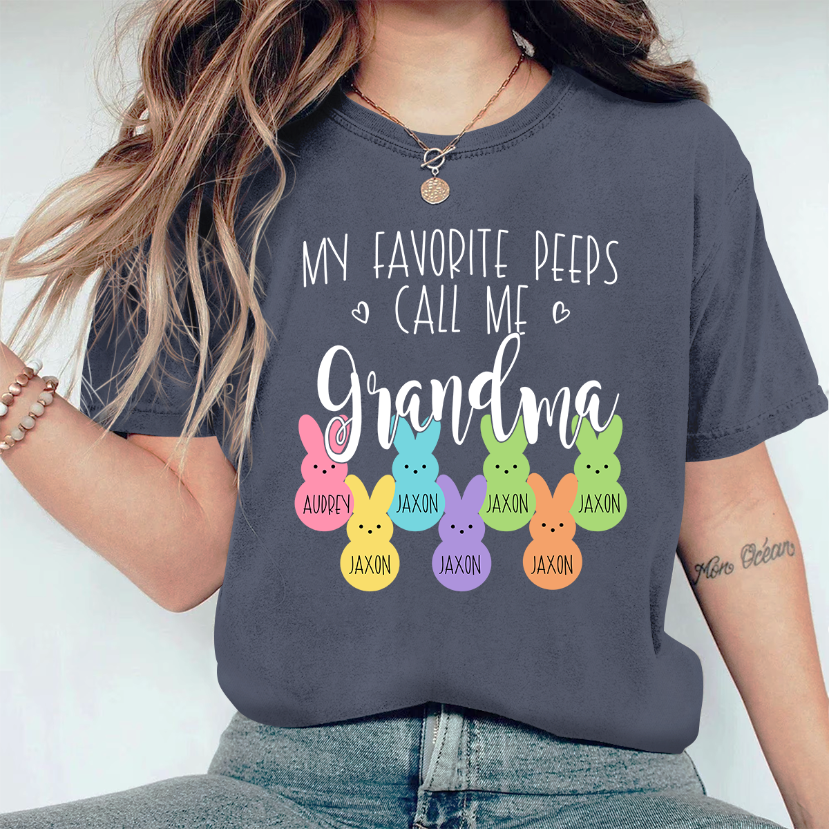 Personalized My Favorite Peeps Call Me Mimi With Grandkids Easter Bunny Comfort Colors T-Shirt