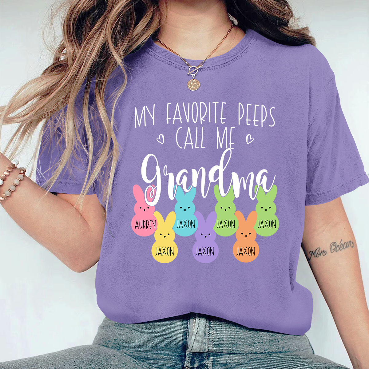 Personalized My Favorite Peeps Call Me Mimi With Grandkids Easter Bunny Comfort Colors T-Shirt